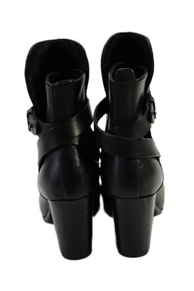 Rag & Bone Womens Block Heel Buckle Strap Cap Toe Booties Black Leather 39.5