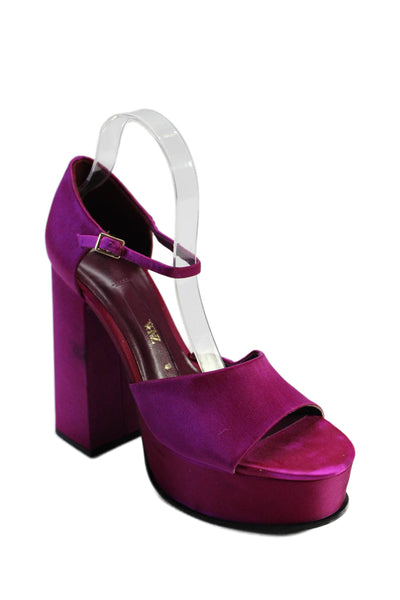 Zara Womens Block Heel Platform Satin Ankle Strap Purple Size 40