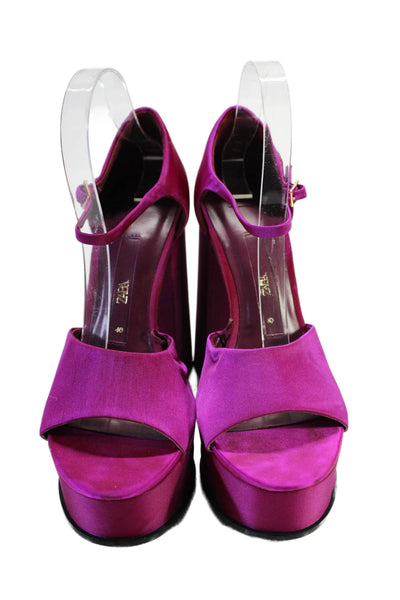 Zara Womens Block Heel Platform Satin Ankle Strap Purple Size 40