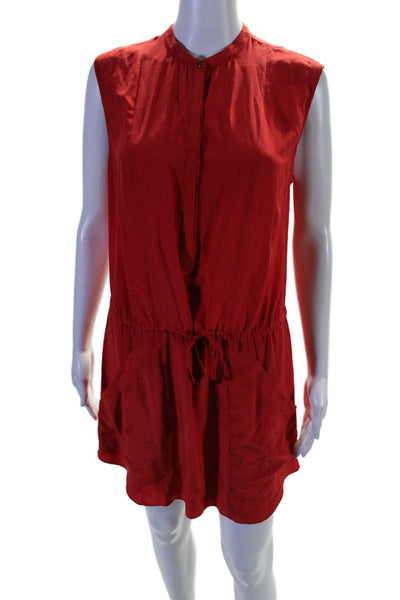 A.L.C. Womens Silk Round Neck Drawstring Waist Sleeveless Dress Red Size XS