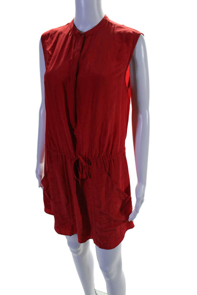 A.L.C. Womens Silk Round Neck Drawstring Waist Sleeveless Dress Red Size XS