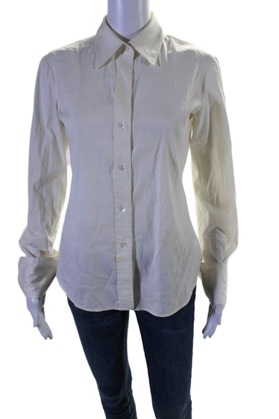 Theory Womens Cotton Blend Collar Long Sleeve Button Up Blouse Top White Size S