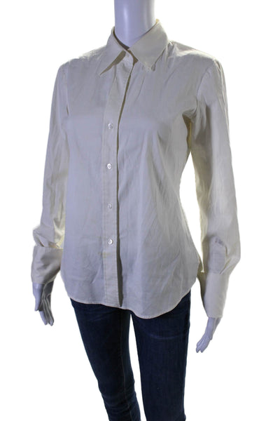 Theory Womens Cotton Blend Collar Long Sleeve Button Up Blouse Top White Size S