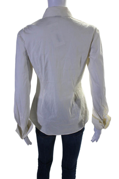 Theory Womens Cotton Blend Collar Long Sleeve Button Up Blouse Top White Size S