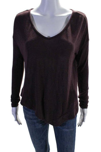 Elizabeth & James Womens V-Neck Long Sleeve Pullover Knit Top Burgundy Size XS