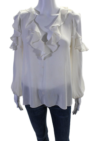 Alice + Olivia Womens Ruffle Trim Long Sleeve Cold Shoulder Blouse White Size S