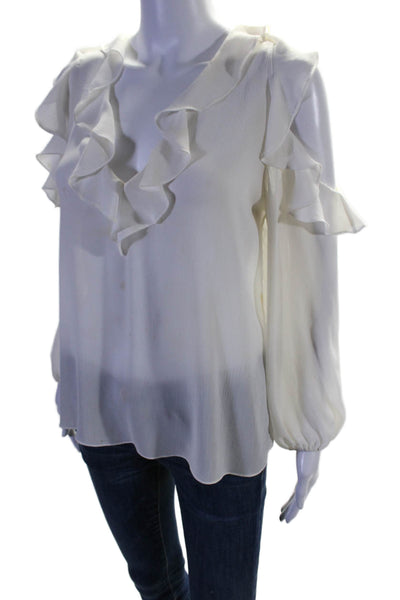 Alice + Olivia Womens Ruffle Trim Long Sleeve Cold Shoulder Blouse White Size S