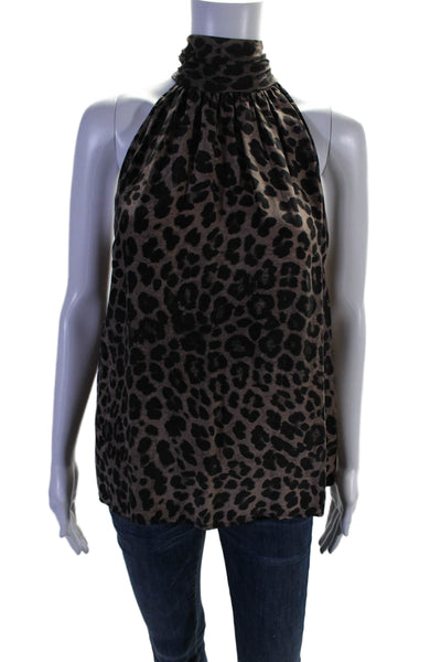 Joie Womens Silk Animal Print High Neck Sleeveless Blouse Top Brown Size S