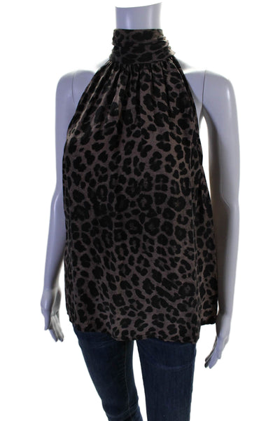 Joie Womens Silk Animal Print High Neck Sleeveless Blouse Top Brown Size S