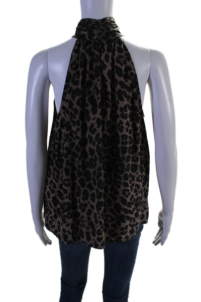 Joie Womens Silk Animal Print High Neck Sleeveless Blouse Top Brown Size S