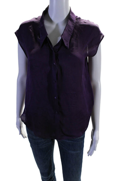 Theyskens Theory Womens Silk Collared Sleeveless Blouse Top Purple Size P