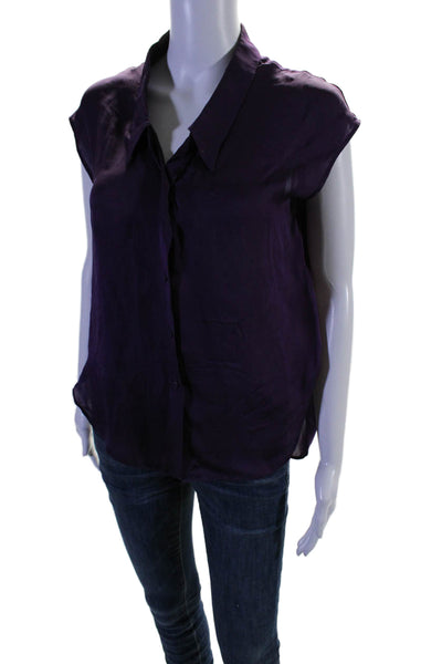 Theyskens Theory Womens Silk Collared Sleeveless Blouse Top Purple Size P