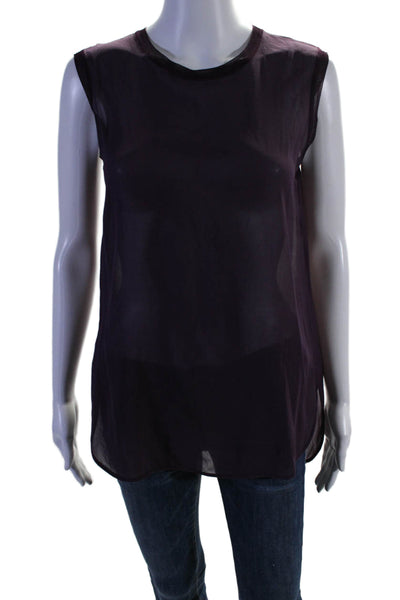 Vince Womens Silk Round Neck Sleeveless Pullover Blouse Top Purple Size XS