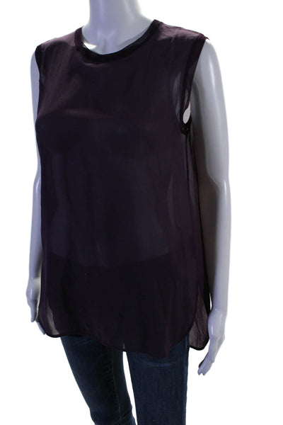 Vince Womens Silk Round Neck Sleeveless Pullover Blouse Top Purple Size XS