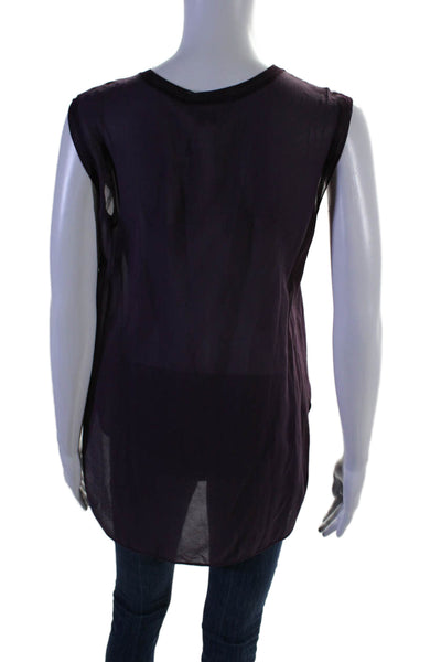 Vince Womens Silk Round Neck Sleeveless Pullover Blouse Top Purple Size XS