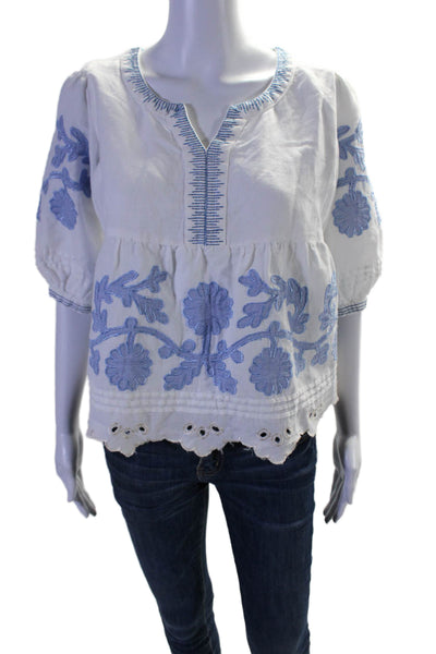 Rose And Rose Womens V Neck Embroidered Basic Blouse White Size XS