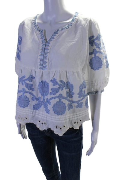 Rose And Rose Womens V Neck Embroidered Basic Blouse White Size XS