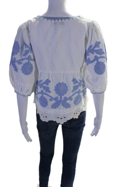 Rose And Rose Womens V Neck Embroidered Basic Blouse White Size XS