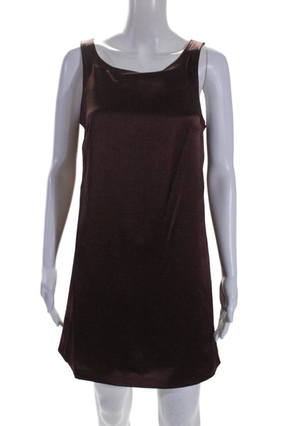 Rebecca Taylor Womens Sleeveless Heavy Satin Shift Dress Raisin Red Size 4
