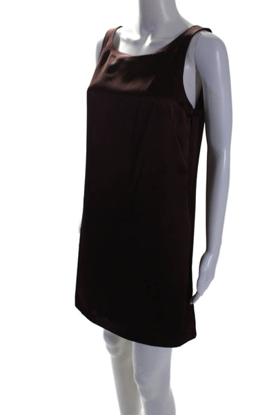 Rebecca Taylor Womens Sleeveless Heavy Satin Shift Dress Raisin Red Size 4