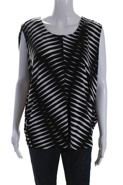 Josie Natori Womens Geometric Print Sleeveless Tank Top Black White Size Large