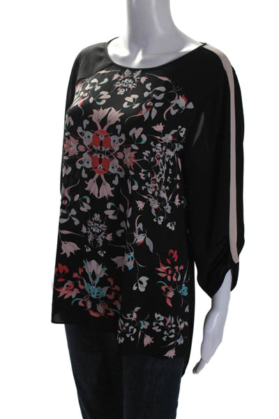 BCBG Max Azria Womens Floral Print Long Sleeves Andie Blouse Black Size Large