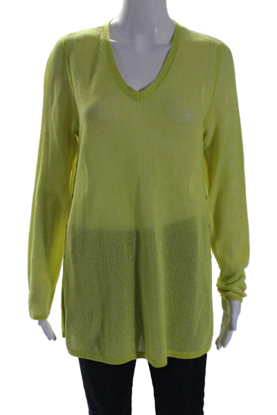 Belford Womens Long Sleeves V Neck Sweater Lime Green Cotton Size Large