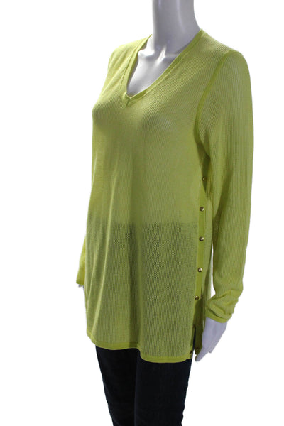 Belford Womens Long Sleeves V Neck Sweater Lime Green Cotton Size Large