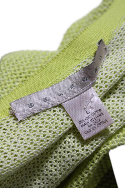 Belford Womens Long Sleeves V Neck Sweater Lime Green Cotton Size Large