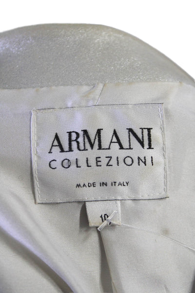 Armani Collezioni Womens Leather Textured Braided Zipped Jacket White Size 10