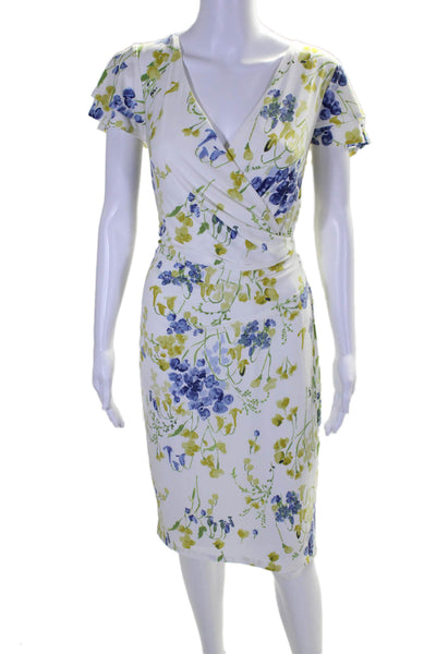 Lauren Ralph Lauren Womens Floral Draped V-Neck Short Sleeve Dress White Size 10