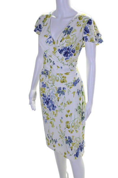 Lauren Ralph Lauren Womens Floral Draped V-Neck Short Sleeve Dress White Size 10