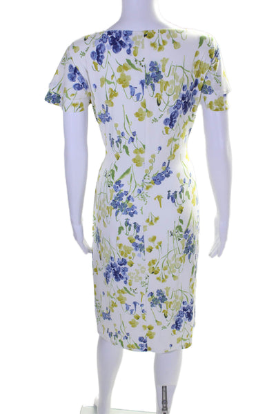 Lauren Ralph Lauren Womens Floral Draped V-Neck Short Sleeve Dress White Size 10