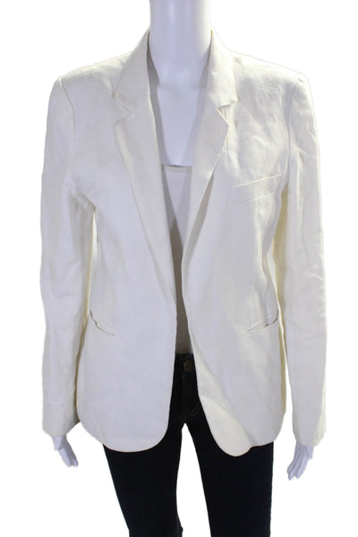 Joie Womens Linen Open Front Collared Long Sleeve Blazer Jacket White Size 10