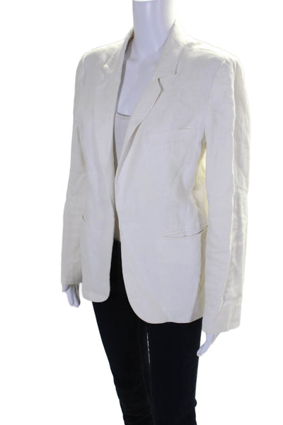 Joie Womens Linen Open Front Collared Long Sleeve Blazer Jacket White Size 10