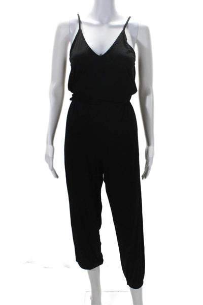 Jac Parker Womens V Neck Sleeveless Front Bow Tied Tapered Jumpsuit Black Size S