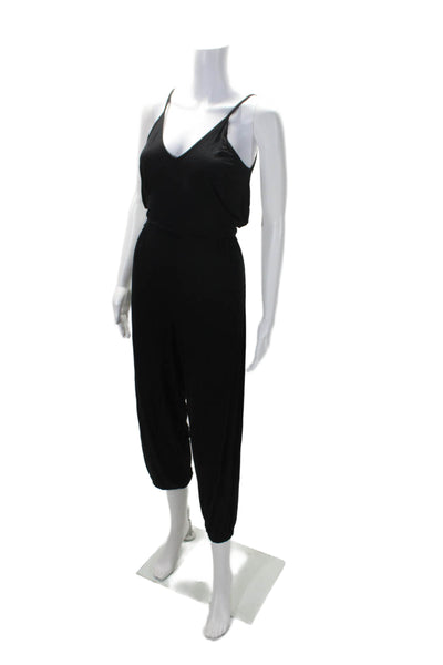 Jac Parker Womens V Neck Sleeveless Front Bow Tied Tapered Jumpsuit Black Size S