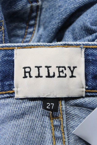 Riley Womens Cotton Button Zipped Leather Patch Distressed Jeans Blue Size 27