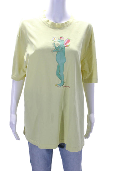 Pleasing Pullover Crew Neck Fairy Frog Logo Tee Shirt Yellow Cotton Size XL