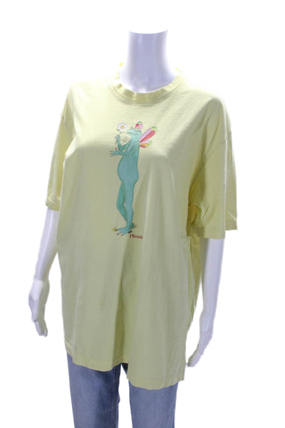 Pleasing Pullover Crew Neck Fairy Frog Logo Tee Shirt Yellow Cotton Size XL