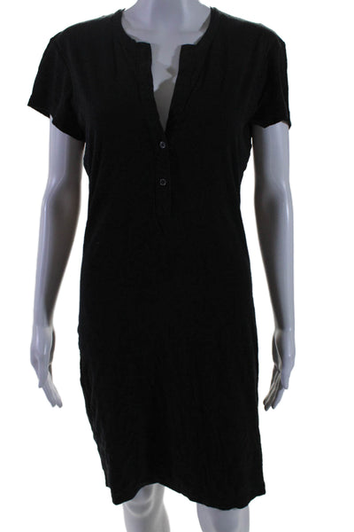 Standard James Perse Womens Cotton Buttoned V-Neck T-Shirt Dress Black Size 3