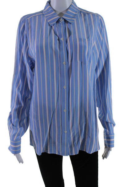 Rails Womens Silk Kate New Haven Striped Print Buttoned-Up Blouse Blue Size L