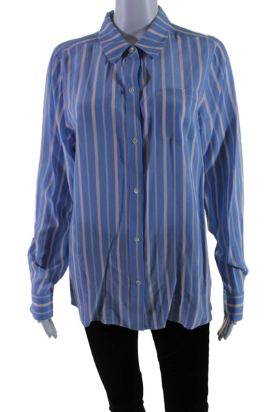 Rails Womens Silk Kate New Haven Striped Print Buttoned-Up Blouse Blue Size L