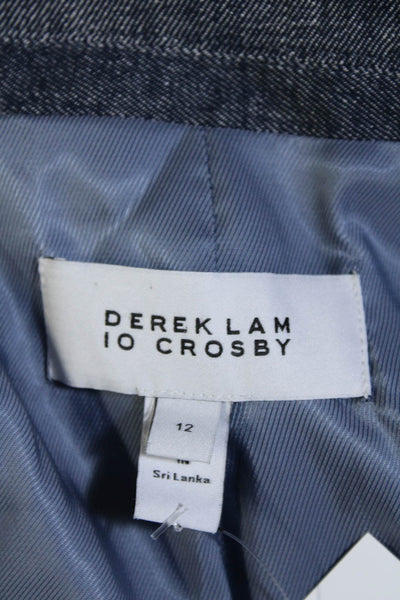 10 Crosby Derek Lam Womens Linen Double Breasted Hook & Loop Blazer Blue Size 12