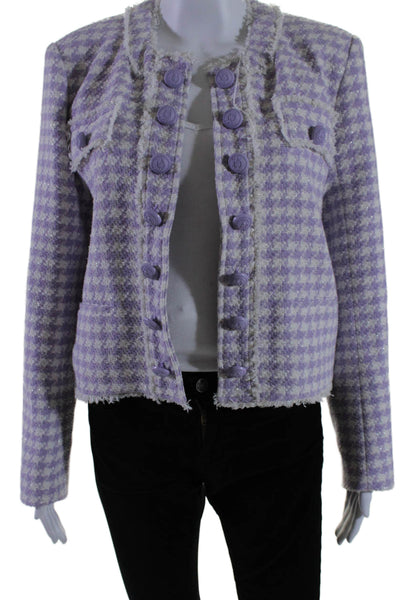 Generation Love Womens Fringed Trimmed Double Breast Open Blazer Purple Size L