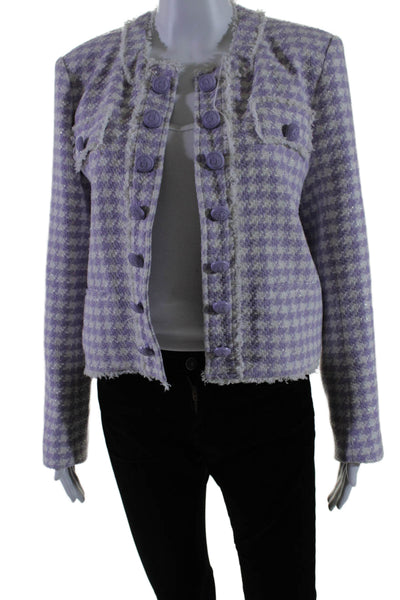 Generation Love Womens Fringed Trimmed Double Breast Open Blazer Purple Size L