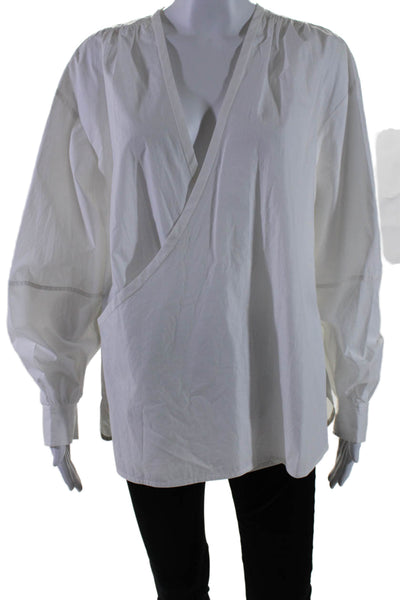 A.L.C. Womens Cotton Low V-Neck Long Sleeve Layered Draped Blouse White Size 10