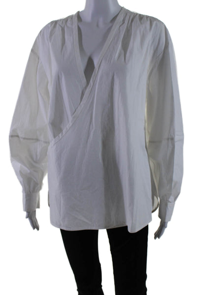 A.L.C. Womens Cotton Low V-Neck Long Sleeve Layered Draped Blouse White Size 10