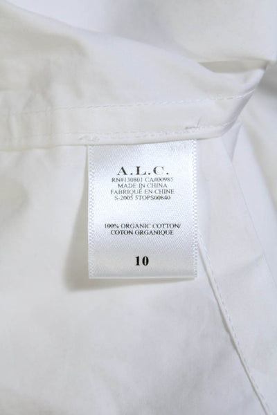 A.L.C. Womens Cotton Low V-Neck Long Sleeve Layered Draped Blouse White Size 10