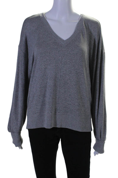 Paige Black Label Womens Long Sleeve V Neck T Shirt Gray Size L